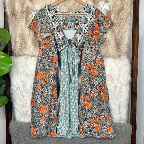 Anthropologie Blue Green Astrid Tunic Floral Dress - Picture 2 of 11
